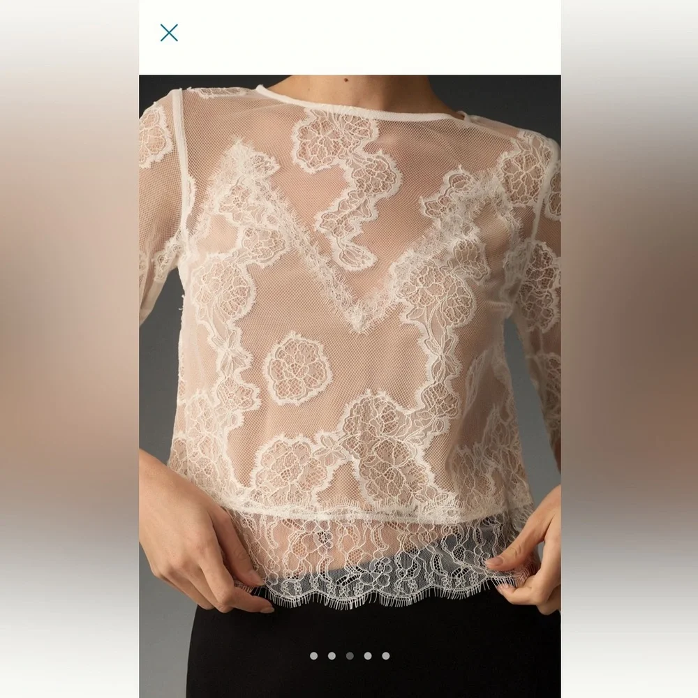 Turquoise By Anthropologie lace illusion top, size M EUC
